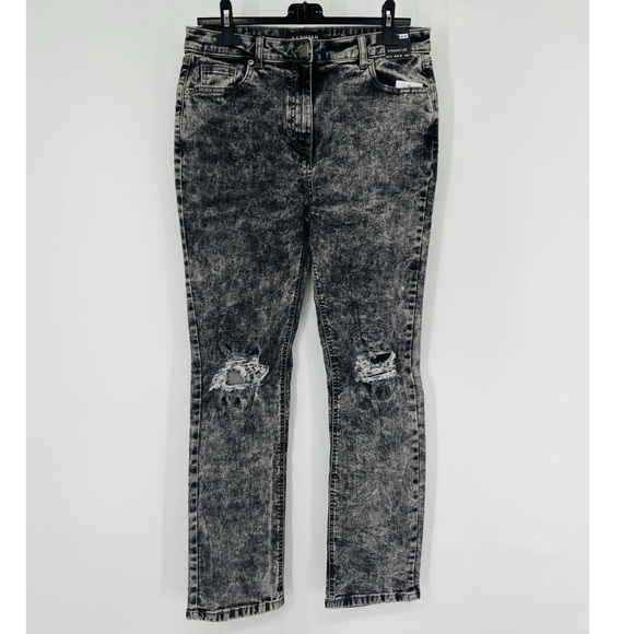 Gray Acid Wash High Waist Ripped Distressed Straight Leg Jeans Denim Pants - Picture 14 of 15